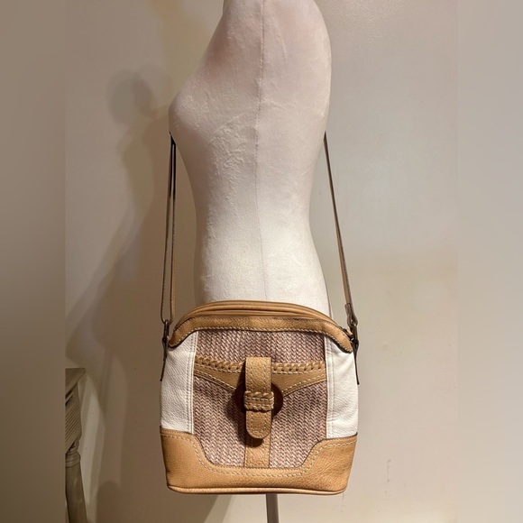 BOC Crossbody Purse Western Boho Woven Faux Leather Saddle Bag Neutral Beige Tan - Picture 3 of 7